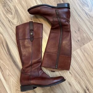 Frye Jayden Button Redwood Brown Leather Knee High Tall Riding Boots | Size 7